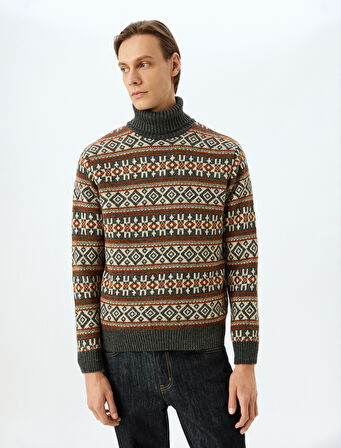 Balıkçı Yaka Desenli Triko Kazak