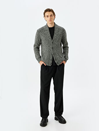 V Yaka Pamuk Karışımlı Düğmeli Triko Hırka