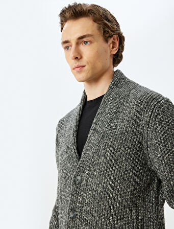 V Yaka Pamuk Karışımlı Düğmeli Triko Hırka