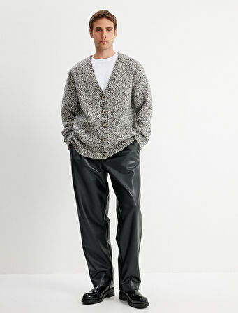 Triko Hırka V Yaka Düğmeli Yün Karışımlı