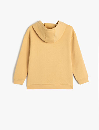 Oversize Kapşonlu Sweatshirt Köpek Baskılı Bisiklet Yaka Uzun Kollu Kanguru Cepli