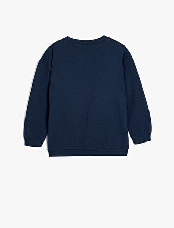 Sweatshirt Köpek İşlemeli Bisiklet Yaka Uzun Kollu