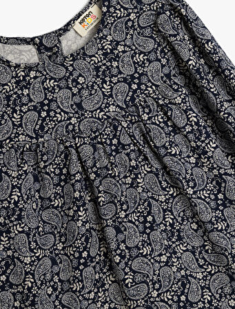 Viskon Bluz Etnik Desenli Uzun Kollu Bisiklet Yaka