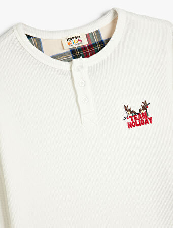 Pamuklu Pijama Üstü Uzun Kollu Yuvarlak Yaka