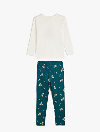 Ayıcık Desenli Uzun Kollu Pamuklu Pijama Takımı