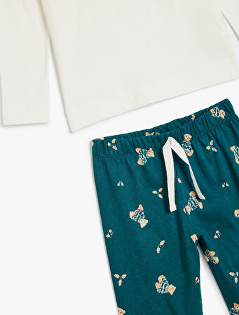 Ayıcık Desenli Uzun Kollu Pamuklu Pijama Takımı