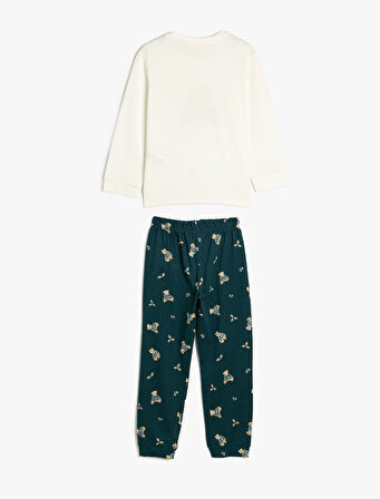 Teddy Bear Baskılı Uzun Kollu Pamuklu Pijama Takımı