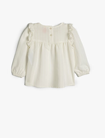 Gömlek Uzun Kollu Fırfır Detaylı Lastik Kollu Viskon Kumaş