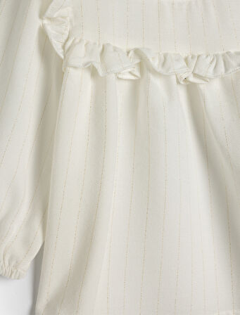 Gömlek Uzun Kollu Fırfır Detaylı Lastik Kollu Viskon Kumaş