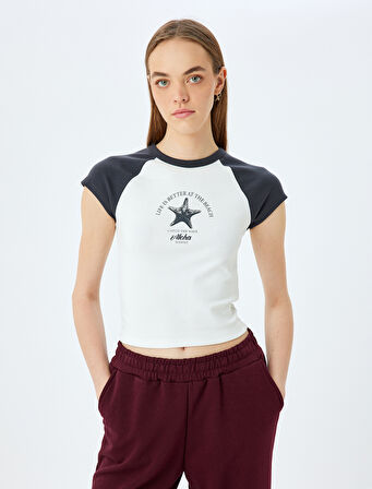 Bisiklet Yaka Renk Bloklu Basic Slim Fit Kısa Kollu Reglan Kol Tişört