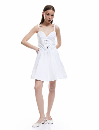 Bağlamalı Yaka İp Askılı A Kesim Mini Elbise