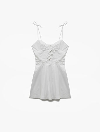 Bağlamalı Yaka İp Askılı A Kesim Mini Elbise