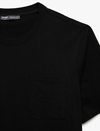 Bisiklet Yaka Cepli Regular Fit Pamuklu Kısa Kollu Erkek Basic Tişört