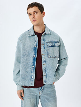Pamuklu Uzun Kollu Kapaklı Cep Detaylı Oversize Denim Ceket