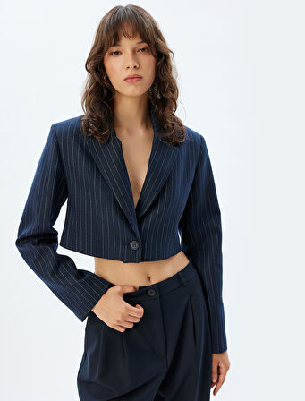 Crop Blazer Ceket Kruvaze Uzun Kollu