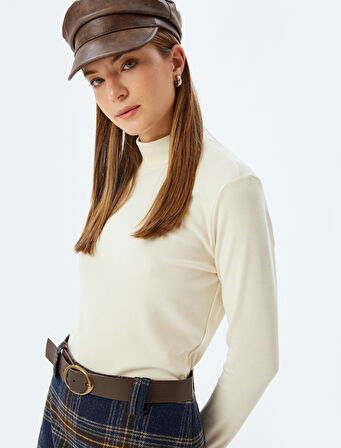 Rahat Kalıp Fitilli Uzun Kollu Balıkçı Yaka Tişört