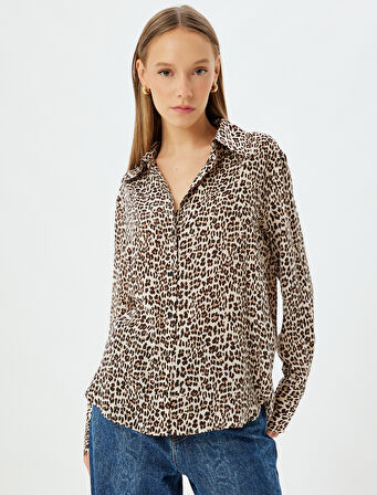 Koton X Zeynep Bastık - Leopar Desenli Gömlek Uzun Kollu Regular Fit