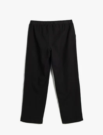 Keten Karışımlı Pantolon Chino Cep Detaylı Beli Bağcıklı