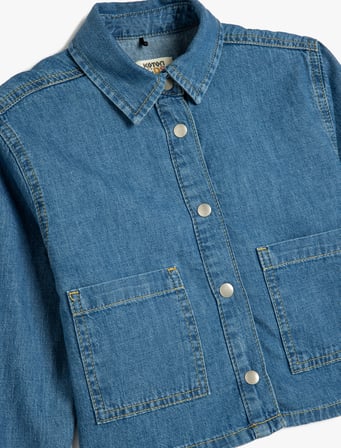 Pamuklu Uzun Kollu Crop Denim Ceket