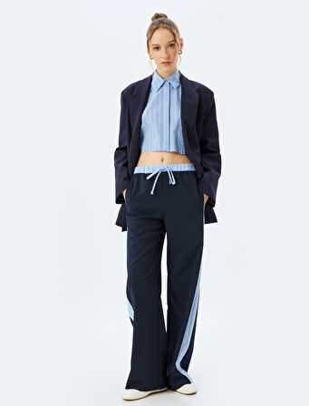 Beli Bağcıklı Biyeli Cep Detaylı Düz Paça Eşofman Pantolon