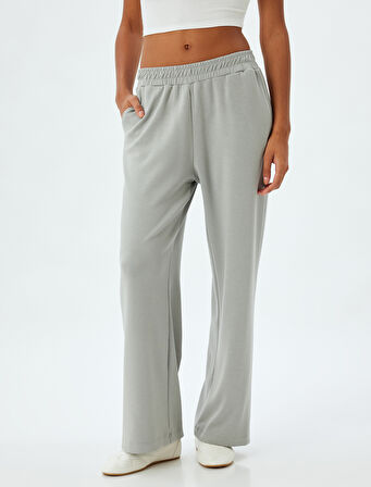 Bol Paça Eşofman Altı Modal Kumaş Beli Lastikli Cepli Rahat Kalıp