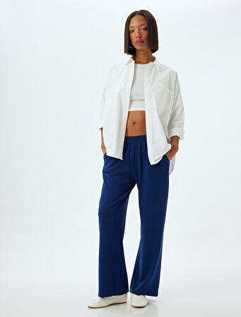 Bol Paça Eşofman Altı Modal Kumaş Beli Lastikli Cepli Rahat Kalıp