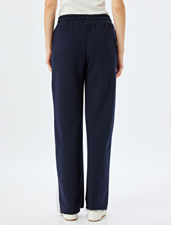 Bol Paça Renk Bloklu Beli Lastikli Rahat Kalıp Şardonlu Eşofman Altı