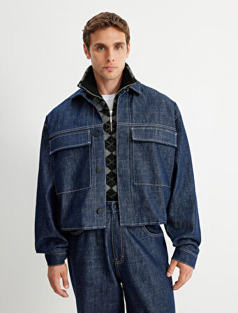 Oversize Kot Ceket Crop Boy Kapaklı Cep Detaylı Pamuklu