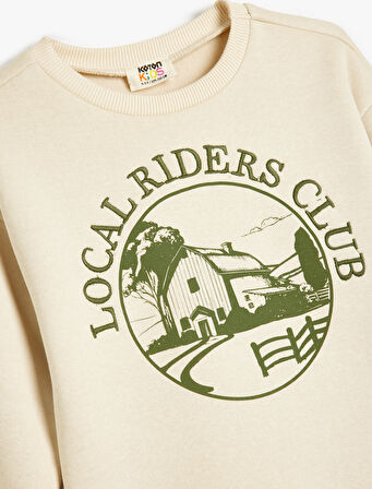 Oversize Sweatshirt Doğa Baskı Detaylı Bisiklet Yaka Uzun Kollu