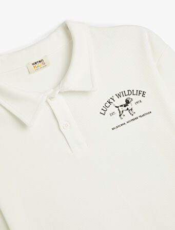 Polo Yaka Sweatshirt Köpek Baskılı Uzun Kollu Pamuklu