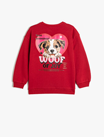 Sweatshirt Köpek Baskılı Bisiklet Yaka Uzun Kollu Şardonlu