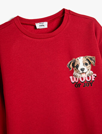 Sweatshirt Köpek Baskılı Bisiklet Yaka Uzun Kollu Şardonlu