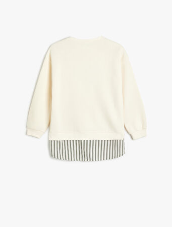 Sweatshirt Baskılı Bisiklet Yaka Gömlek Etek Ucu Detaylı 