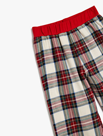 Beli Lastikli Pamuklu Ekoseli Pijama Altı