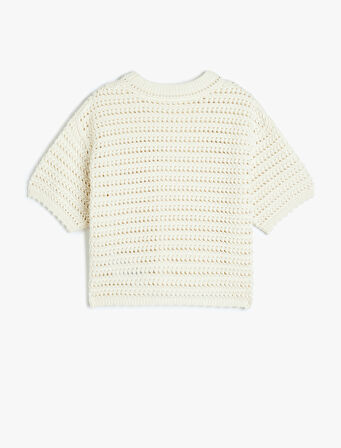 Kısa Kollu Bisiklet Yaka Ajurlu Triko Kazak