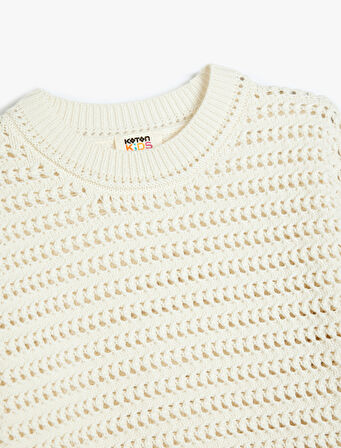 Kısa Kollu Bisiklet Yaka Ajurlu Triko Kazak