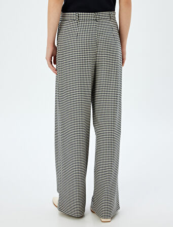 Kazayağı Desenli Palazzo Pantolon Geniş Paça Standart Bel Pile Detaylı