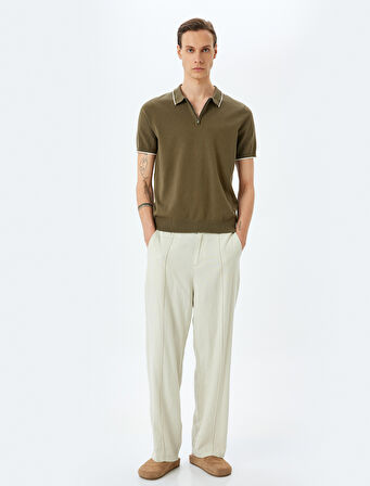 Yarım Fermuarlı Yaka Detaylı Pamuklu Kısa Kollu Triko Kazak