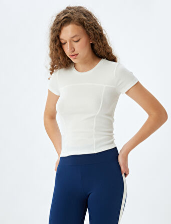 Bisiklet Yaka Fitilli Modal Dikiş Detaylı Slim Fit Tişört