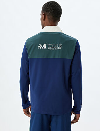 Spor Sweatshirt Dik Yaka Yarım Fermuarlı Arkası Baskılı Renk Kontrastlı İnterlok Kumaş