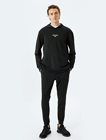 Kapşonlu Slogan Baskılı İnterlok Kumaş Spor Sweatshirt