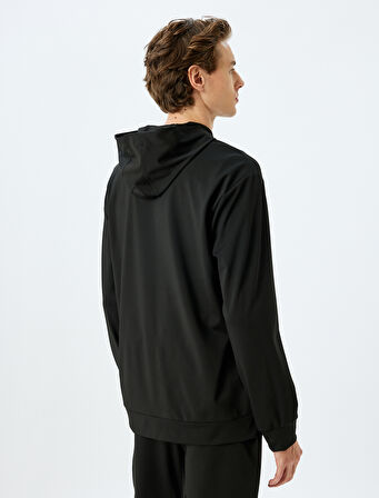 Kapşonlu Slogan Baskılı İnterlok Kumaş Spor Sweatshirt