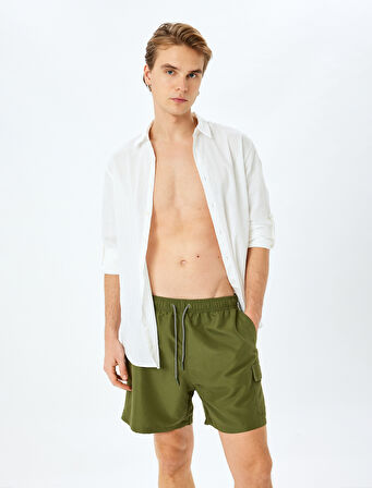 Beli Bağcıklı Cep Detaylı Oversize Deniz Şortu