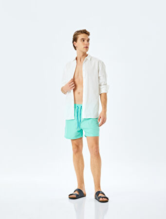 Slogan Baskılı Beli Bağcıklı Oversize Deniz Şortu