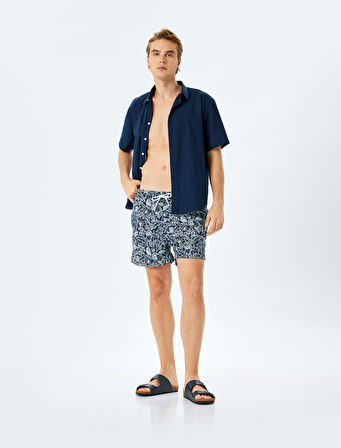 Baskılı Oversize Beli Bağcıklı Deniz Şortu