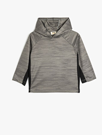 Kapşonlu Tişört Uzun Kollu Renk Bloklu 