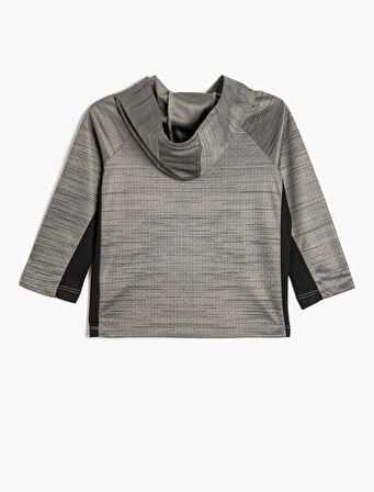 Kapşonlu Tişört Uzun Kollu Renk Bloklu 