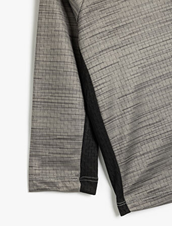 Kapşonlu Tişört Uzun Kollu Renk Bloklu 