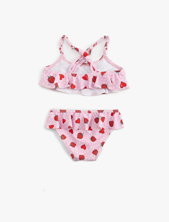 Kalp ve Çilek Desenli Fırfırlı Bikini Seti