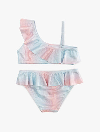 Bikini Takımı Fırfırlı Tek Omuz İnce Askılı